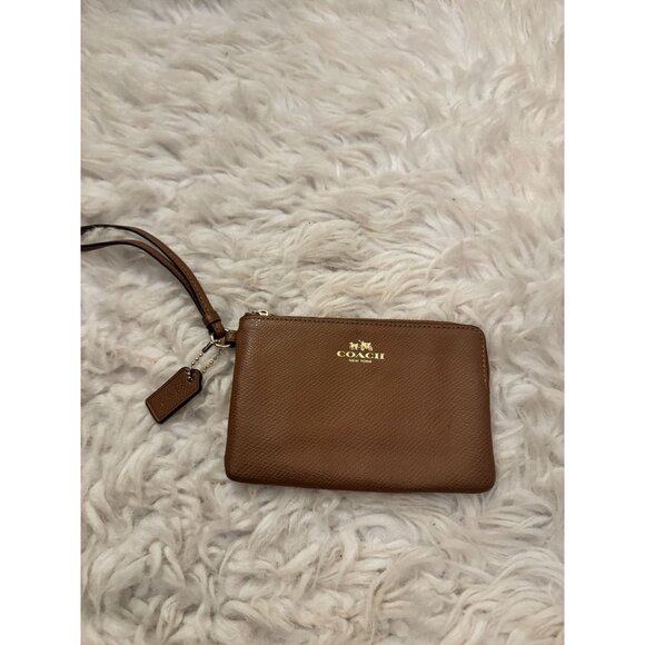 Coach Small Brown Leather Wristlet Zippered Pouch - Picture 1 of 9